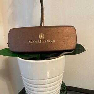 Jessica McClintock Brown Shiny Glasses Case With Gold Branding